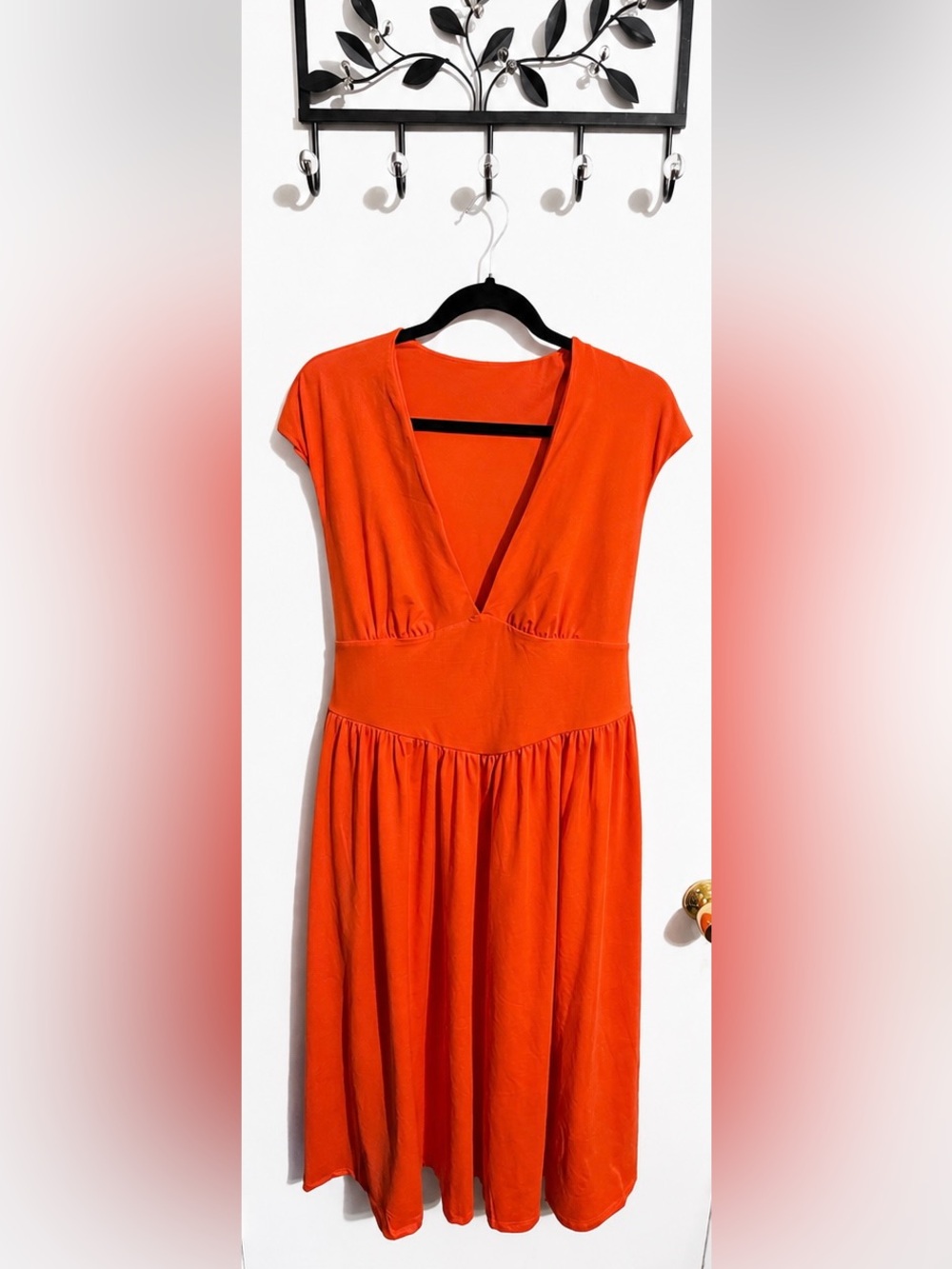 OYS Casual Deep V Neck Cap Sleeve Pleated Swing A Line Midi Dress With Pockets